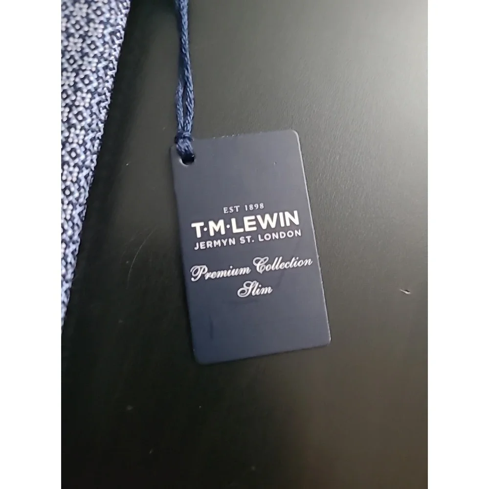 T.M.‎ Lewin Jermyn St. London Pure Silk Tie Handmade Textured Diamond Navy NEW